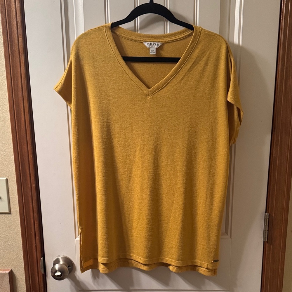 Orvis Mustard V-Neck Short Sleeve Tee